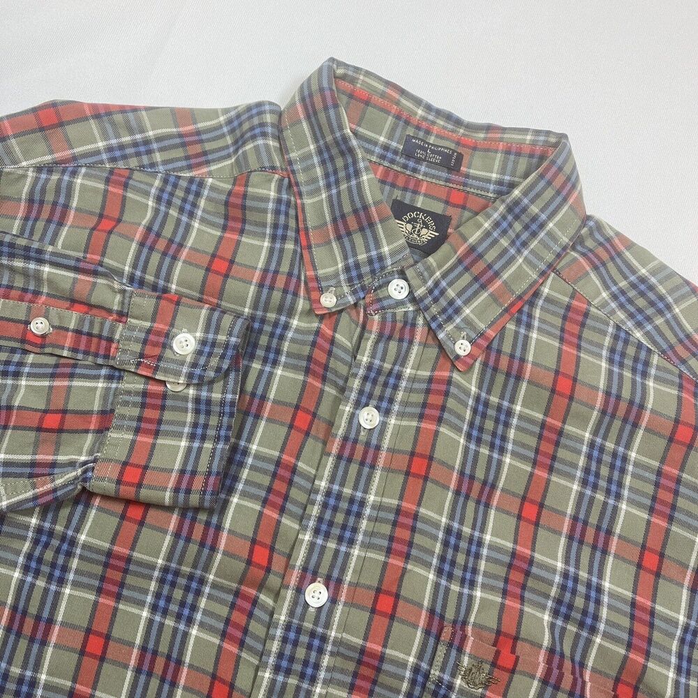 Dockers Mens Large Multicolor Plaid Long Sleeve Button Down Light Flannel Shirt